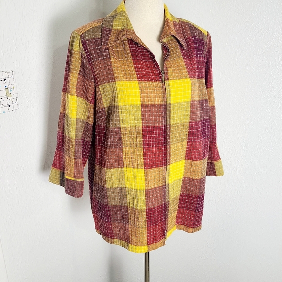 Allison Daley Multicolor 3/4 Zipper Blouse or Jacket, Size 14 - Picture 3 of 9